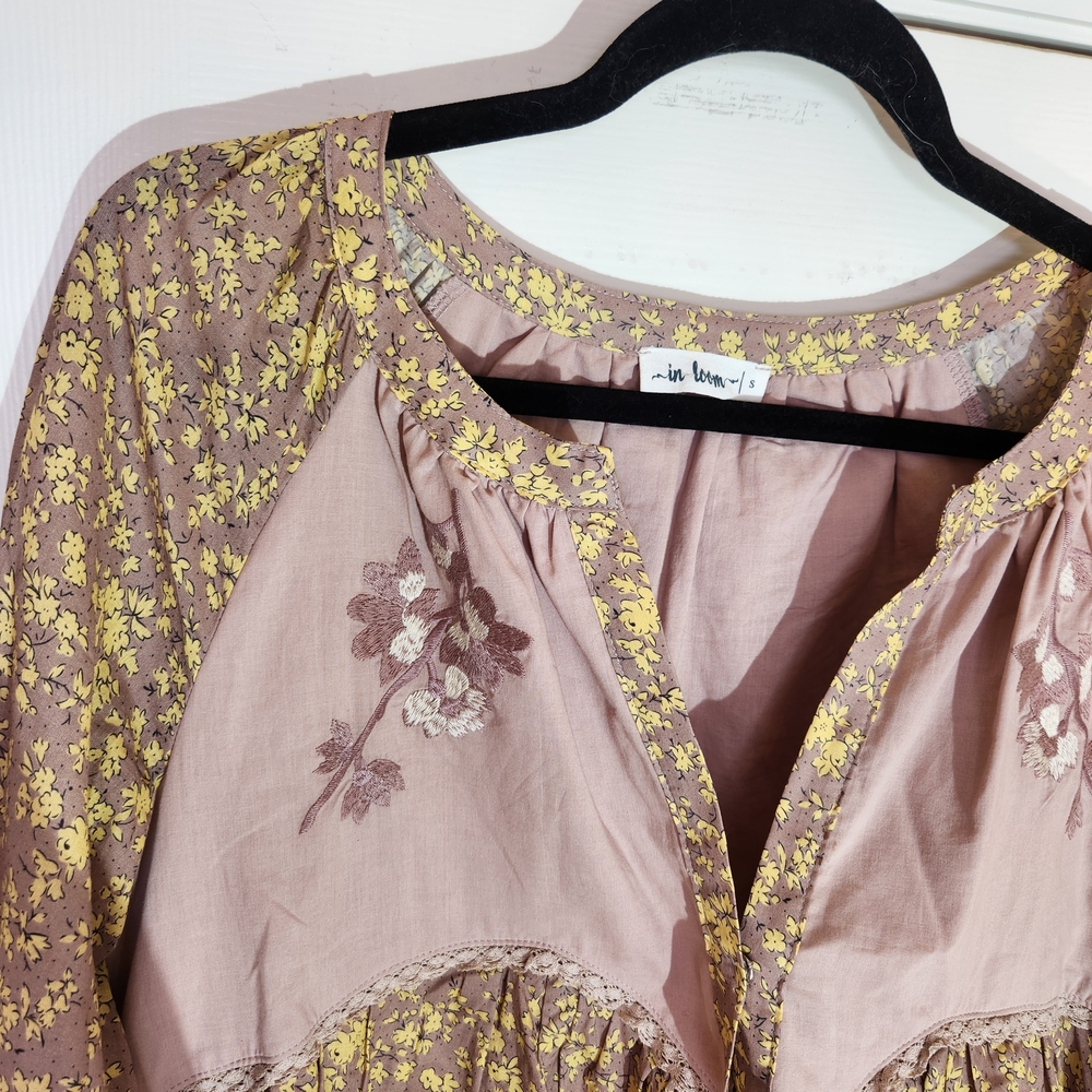 Boutique Cotton Embroidered Long Sleeve Babydoll Dress In Fawn - Picture 6 of 11